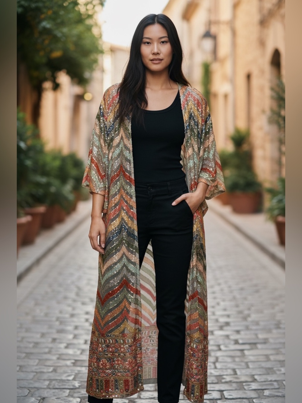 Colorful Chevron Pattern Kimono